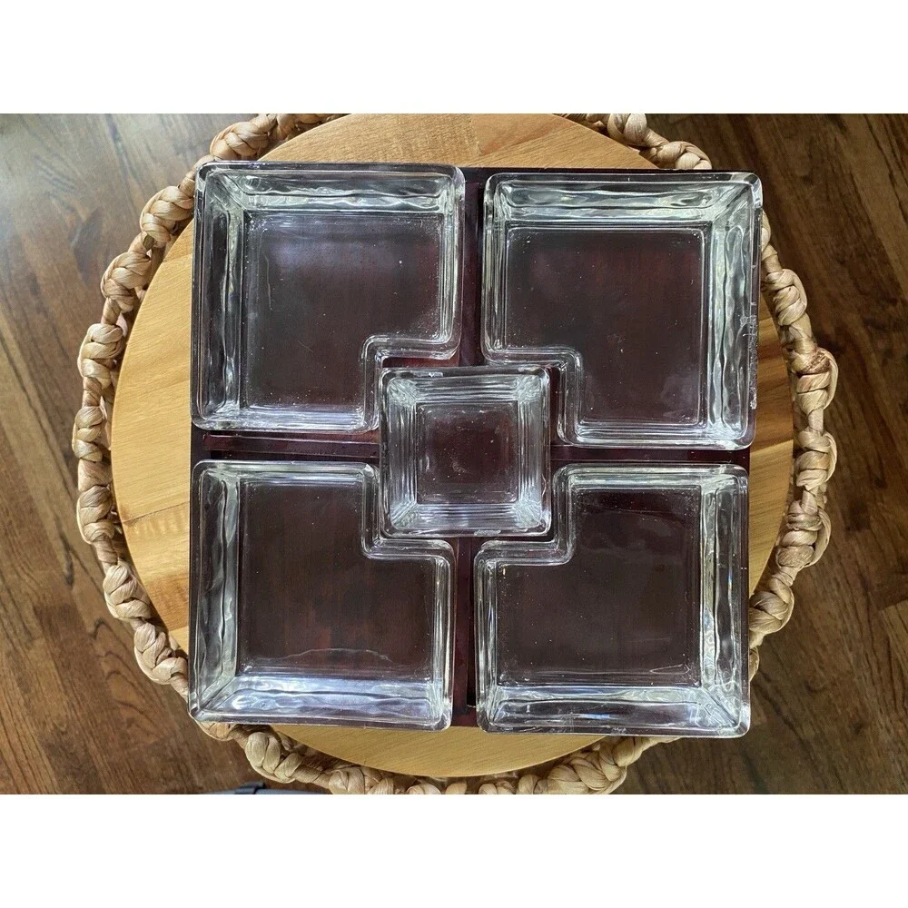 Red Envelope Square Cubist Appetizer & Hors d'Oeuvres Serving Tray 9 1/2”